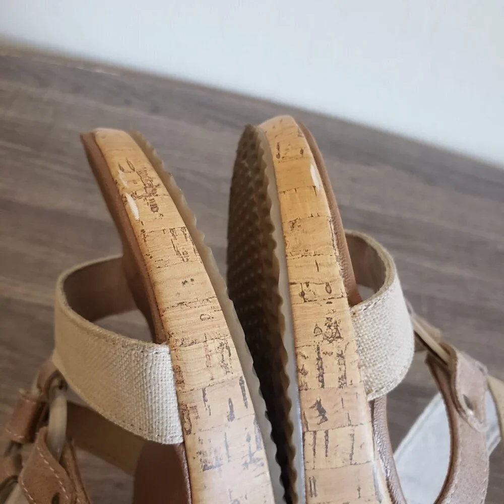 Skechers Beverlee Sail Away Slip-On Canvas Wedge Sandals Natural Size Women's 10